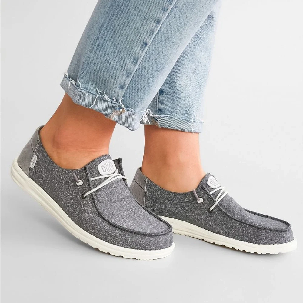 Hey Dude! NWOT Glitter Women’s Wendy Metallic Casual Shoe in Charcoal Size 10 - Picture 3 of 11